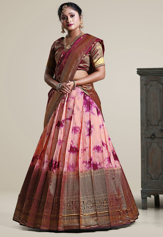 Wine Shibori Dyeing Lehenga