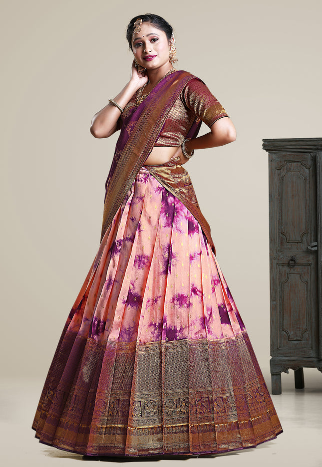 Wine Shibori Dyeing Lehenga