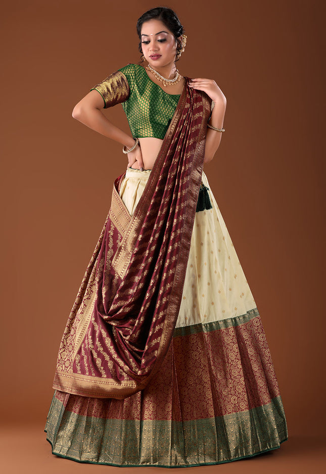 Maroon Banarasi Pattu Lehenga
