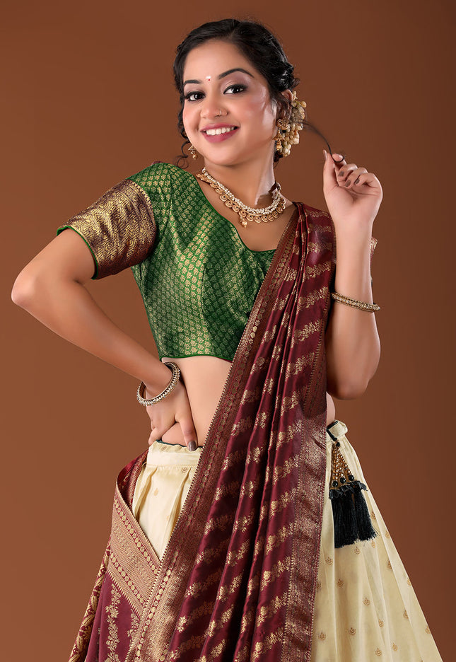 Maroon Banarasi Pattu Lehenga