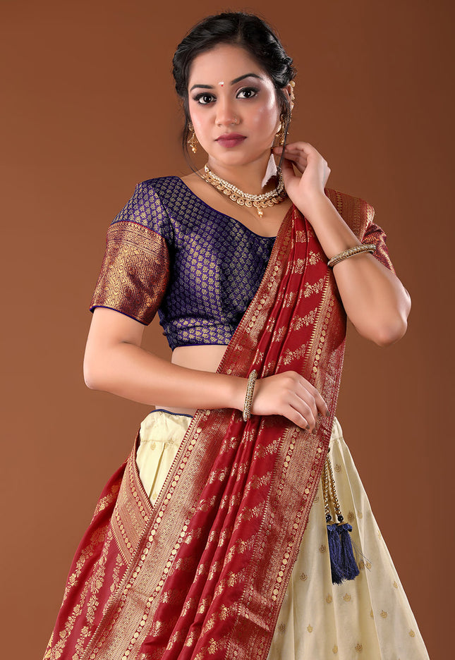 Maroon Banarasi Pattu Lehenga