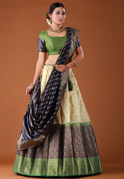 Navy Blue Banarasi Pattu Lehenga