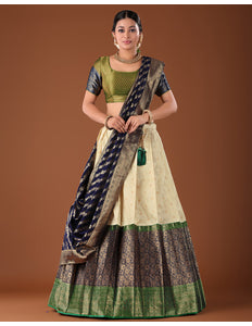 Navy Blue Banarasi Pattu Lehenga