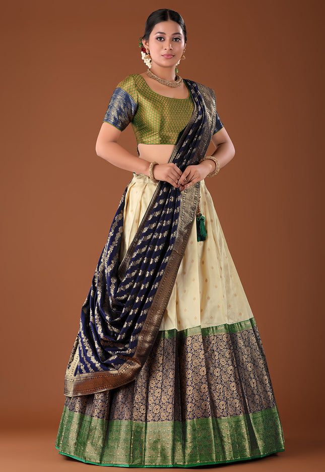 Navy Blue Banarasi Pattu Lehenga