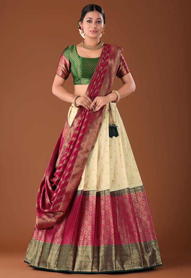 Red Banarasi Pattu Lehenga