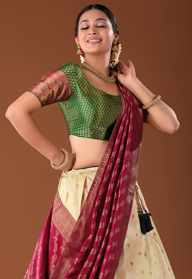 Red Banarasi Pattu Lehenga