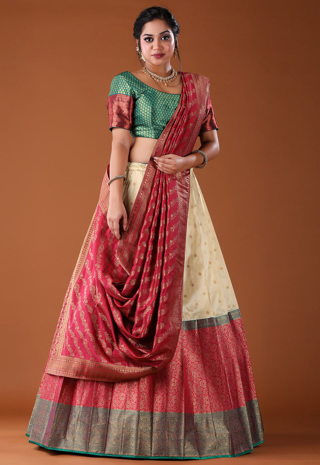 Red Banarasi Pattu Lehenga