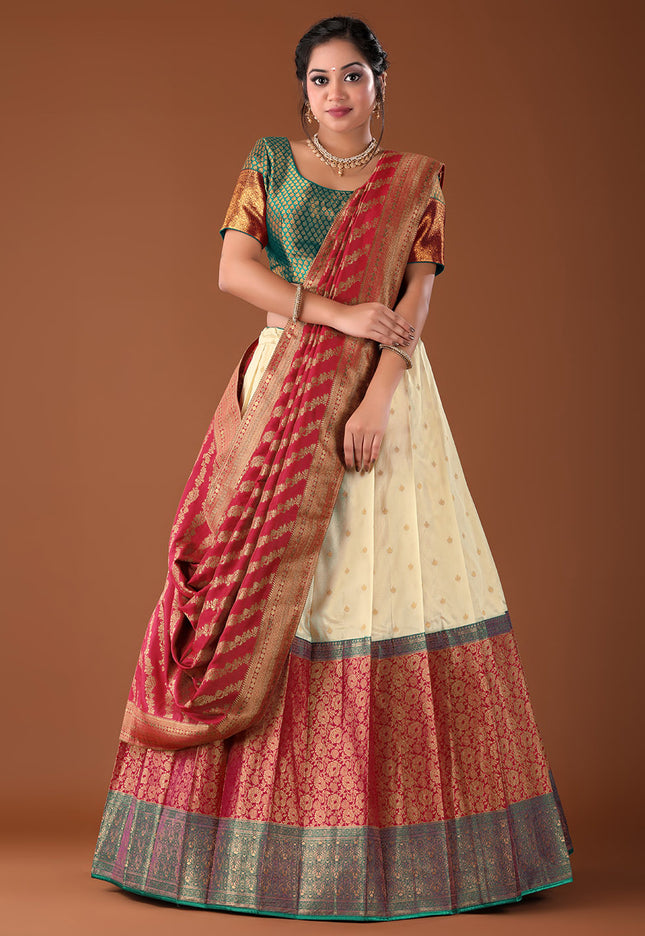 Red Banarasi Pattu Lehenga