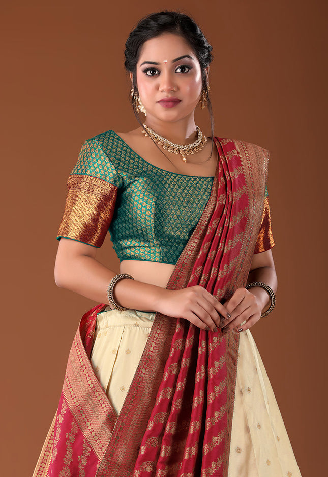 Red Banarasi Pattu Lehenga