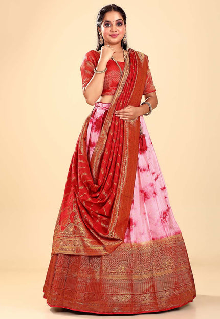 Red Shibori Dyeing Lehenga