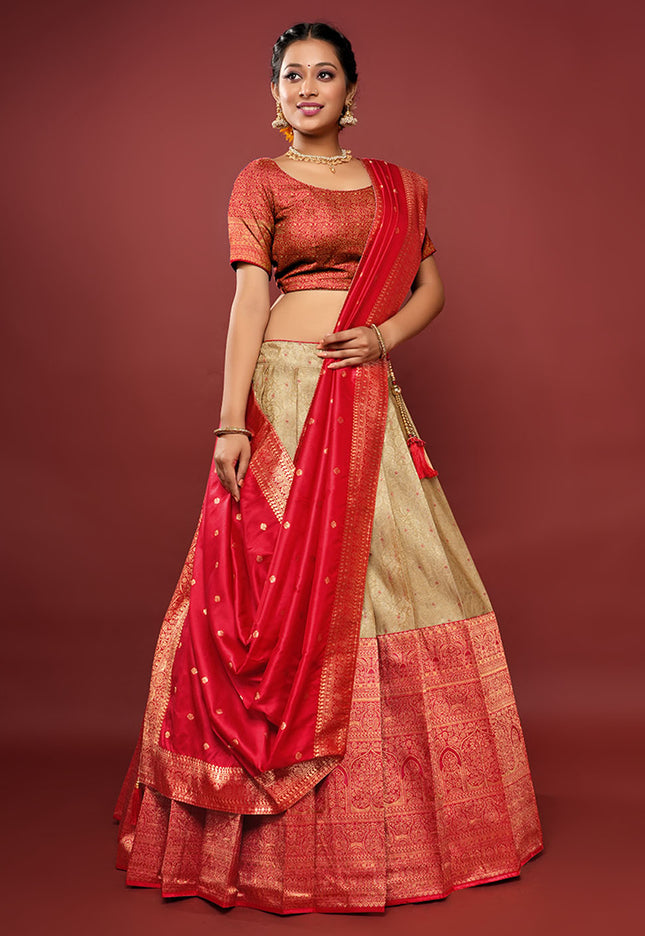 Red Kanjivaram Pattu Half Saree