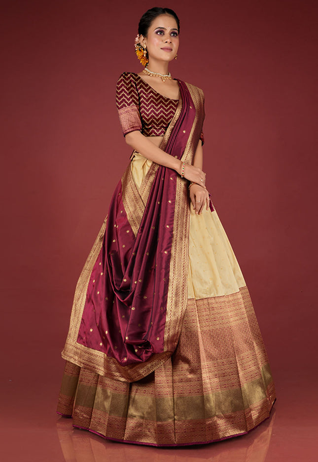 Maroon Banarasi Pattu Half Saree