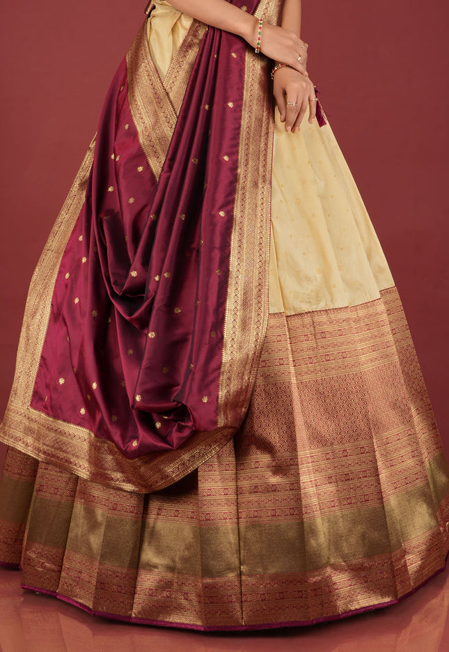 Maroon Banarasi Pattu Half Saree