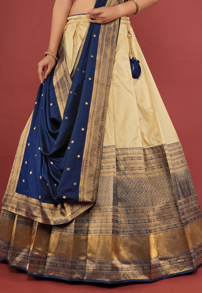 Navy Blue Pattu Half Saree