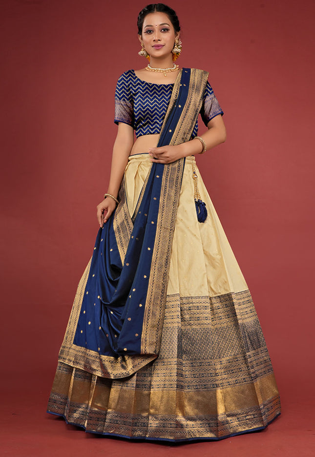 Navy Blue Pattu Half Saree