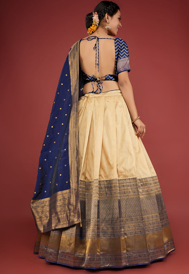 Navy Blue Pattu Half Saree