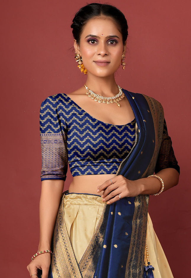 Navy Blue Pattu Half Saree