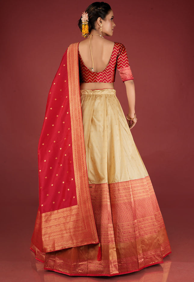 Red Banarasi Pattu Half Saree
