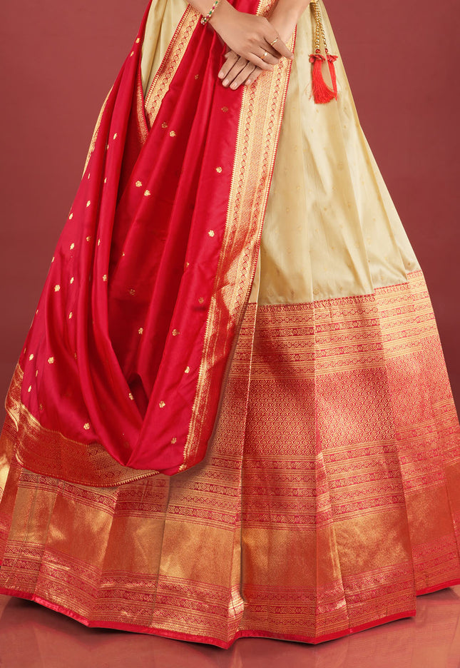 Red Banarasi Pattu Half Saree