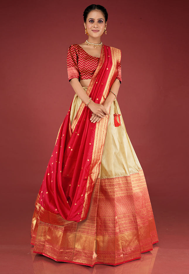 Red Banarasi Pattu Half Saree