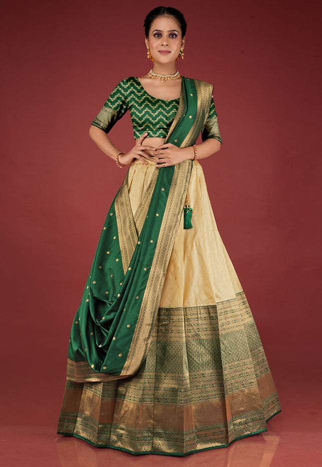 Green Banarasi Pattu Half Saree