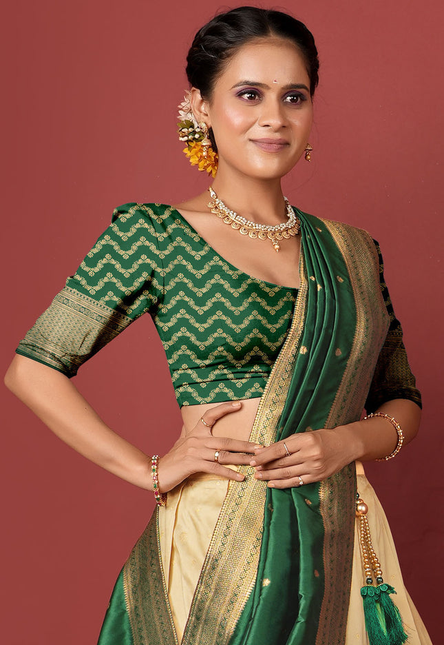 Green Banarasi Pattu Half Saree