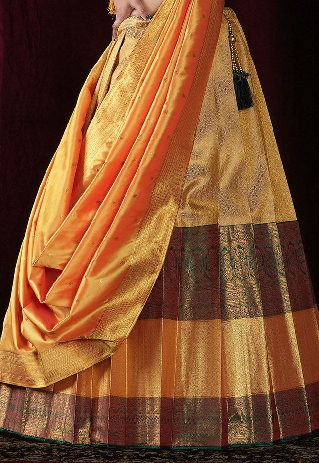 Chiku Kanjivaram silk Lehenga 