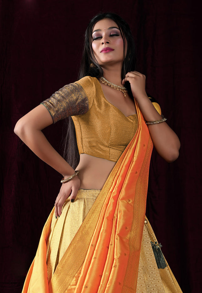 Chiku Kanjivaram silk Lehenga 
