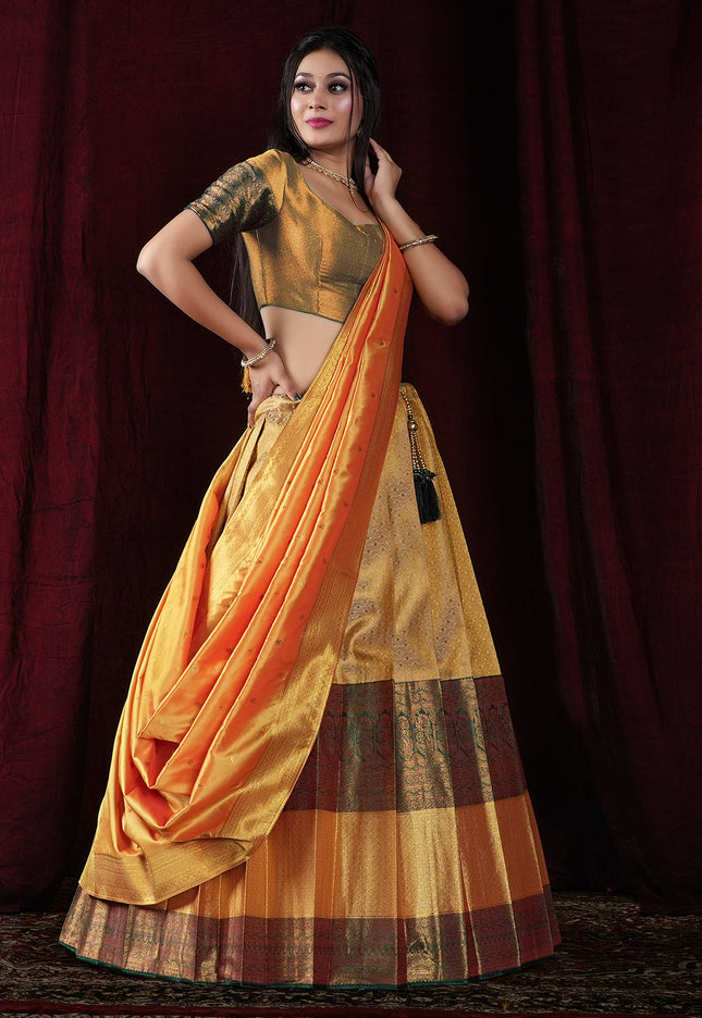 Chiku Kanjivaram silk Lehenga 