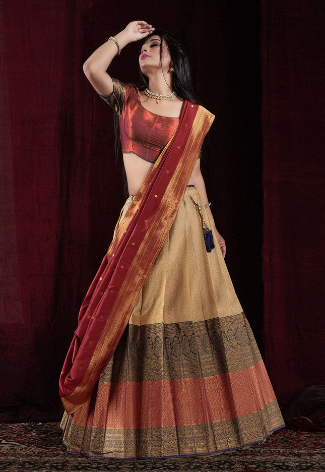 Chiku Kanjivaram silk Lehenga