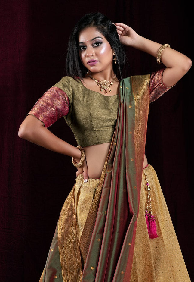 Chiku Kanjivaram silk Lehenga
