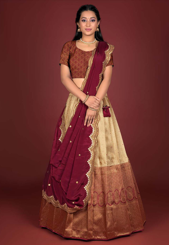 Maroon Kanjivaram Silk Lehenga