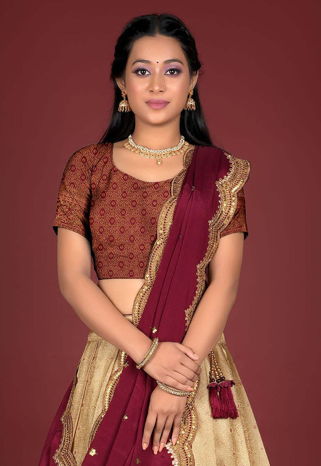 Maroon Kanjivaram Silk Lehenga