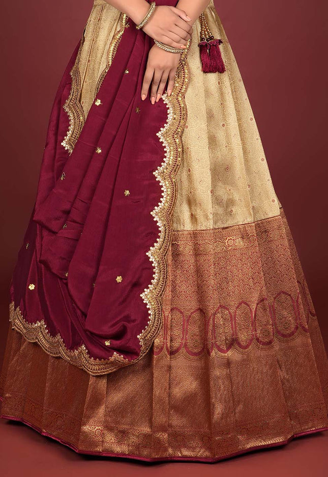 Maroon Kanjivaram Silk Lehenga