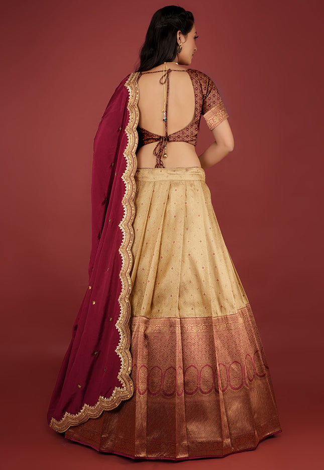 Maroon Kanjivaram Silk Lehenga