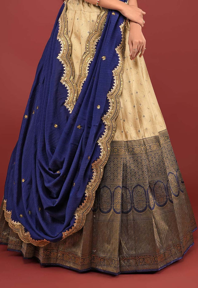 Navy Blue Kanjivaram Silk Lehenga