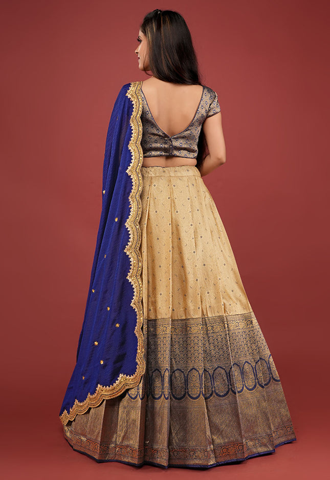 Navy Blue Kanjivaram Silk Lehenga