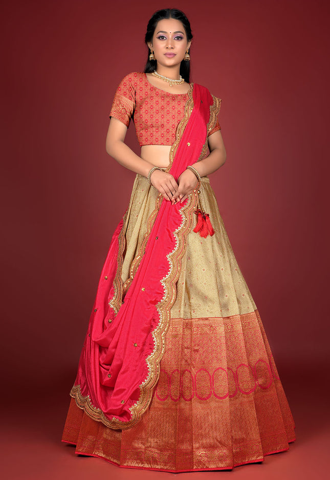 Red Kanjivaram Silk Lehenga