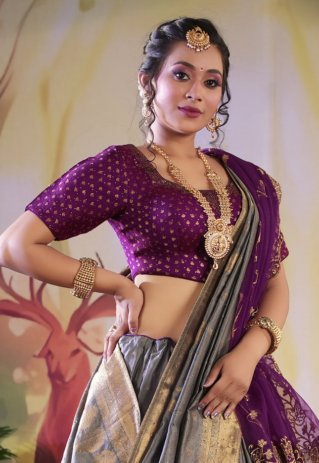 Gray Color Banarasi Lehenga