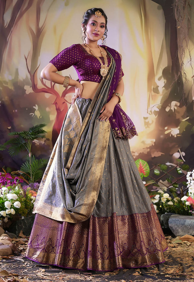 Gray Color Banarasi Lehenga