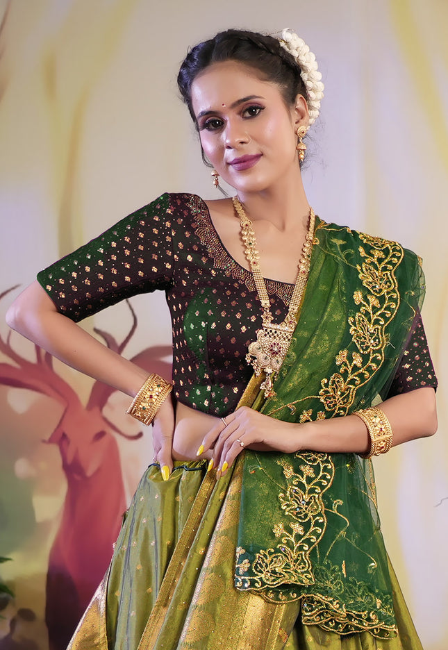 Mehendi Color Banarasi Lehenga
