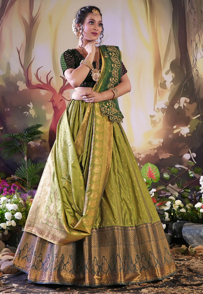 Mehendi Color Banarasi Lehenga