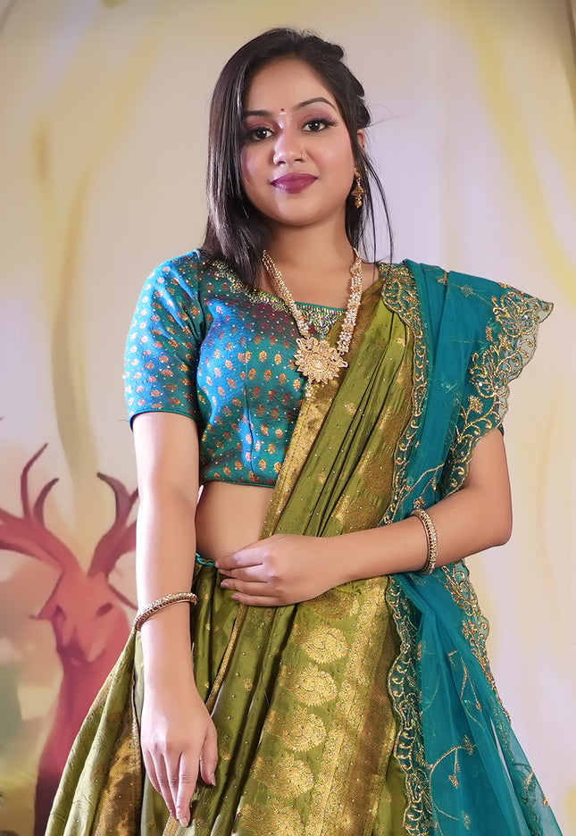 Mehendi Color Banarasi Lehenga