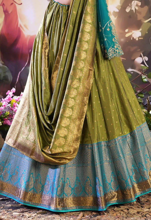 Mehendi Color Banarasi Lehenga