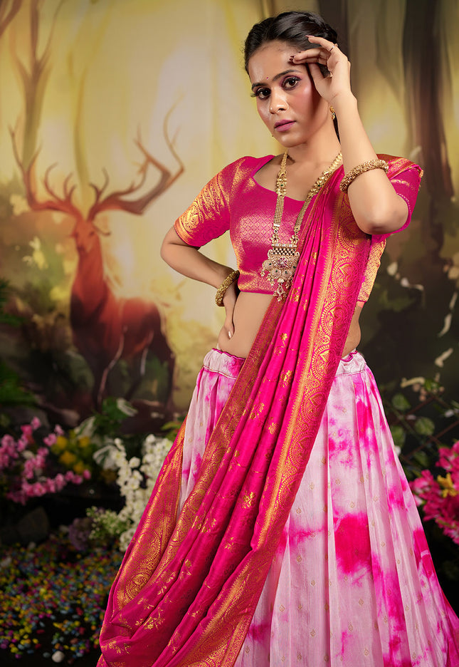 Rani Shibori Dyeing Silk Lehenga