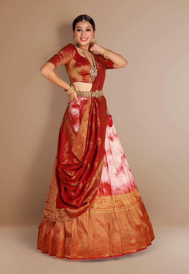 Red Banarasi Silk Half Saree