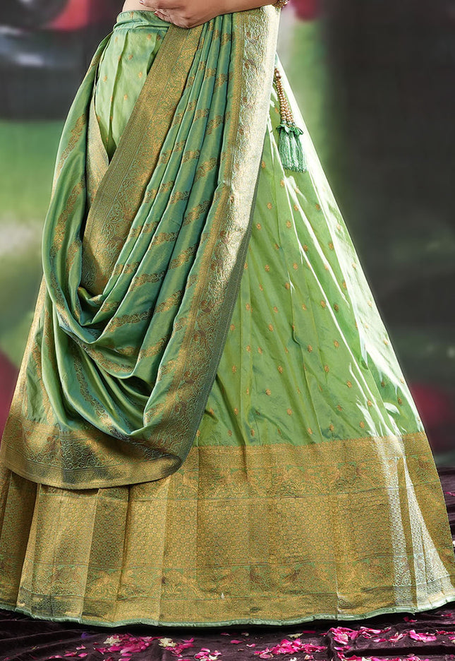 Sea Green Semi-Stitched Lehenga