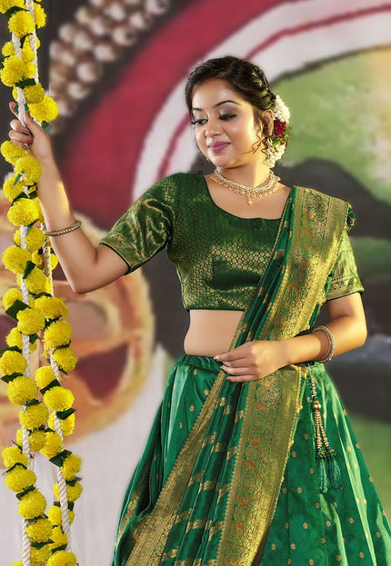 Green Semi-Stitched Lehenga