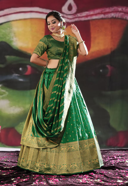 Green Semi-Stitched Lehenga