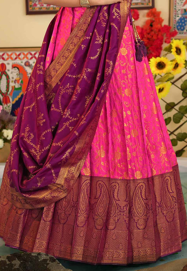 Pink Banarasi Pleating Lehenga